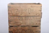 PLUME: Two vintage timber Plume Motor Spirit carrying boxes, with printed advertising to either side, each approx 53cm wide, 23cm deep 37cm high.&nbsp; - 2