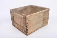 TIMBER BOXES: Two small timber boxes, possibly used for produce or supplies, largest 35cm wide, 39cm deep, 24cm high. - 3