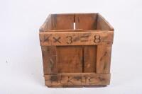 TIMBER BOXES: Two small timber boxes, possibly used for produce or supplies, largest 35cm wide, 39cm deep, 24cm high. - 5