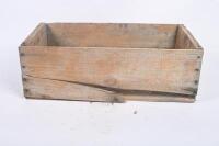 TIMBER BOXES: A collection of three timber boxes one printed with 'A Product of Sidney Cooke Limited Brunswick Victoria. 6'. Largest measures approx 35cm wide, 59cm deep, 32cm high - 8