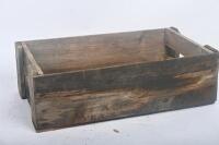 TIMBER BOXES: Two vintage timber boxes one printed to side with 'A.H. Smith Yea & Wangaratta' a cordial/soft drink company, other unmarked. Largest measures approx 31cm wide, 56cm deep, 18cm high - 7