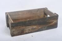 TIMBER BOXES: Two vintage timber boxes one printed to side with 'A.H. Smith Yea & Wangaratta' a cordial/soft drink company, other unmarked. Largest measures approx 31cm wide, 56cm deep, 18cm high - 8