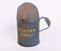 GOLDEN FLEECE: A oil jug in dark blue with 'Golden Fleece' painted to front, approx 35cm tall.