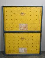TOOL RACK: Two Dunfor Tools Australia spanner/wrench racks, timber with mounted hooks for hanging, likely used as a shop display. Each approx 91cm wide, 61cm high