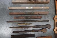 TOOLS: A tub of mixed early hand & wood working tools including spirit levels, clamps, planes, saws & others.&nbsp; - 6