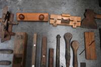 TOOLS: A tub of mixed early hand & wood working tools including spirit levels, clamps, planes, saws & others.&nbsp; - 7