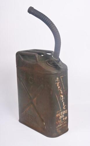 ATLANTIC: A 4 imp gallons 'Jerry Can' labelled 'Atlantic Motor Oil S.A.E.40' complete with 3 x adjustable metal pouring necks