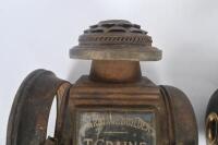 CARRIAGE LAMPS: A pair of early c1900s carriage lamps with 'T Craine&nbsp;Carriage Builders Melbourne' etched into glass, lamps suitable for restoration, each approx 46cm high - 3