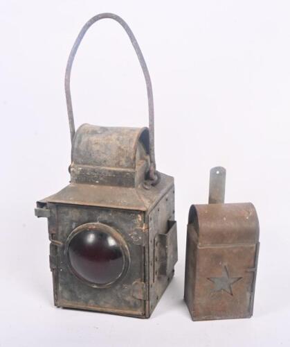 LAMPS: Two early hand help lamps including small Star Lamp along with larger signal lamp. Largest 45cm tall.