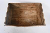 TIMBER BOXES: Three timber boxes including two printed with 'Sidney Cooke Limited Brunswick' to side, the other with 'Stanley Wine Company'. Largest measures 38cm wide, 57cm deep, 21cm high. - 4