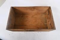 TIMBER BOXES: Three timber boxes including two printed with 'Sidney Cooke Limited Brunswick' to side, the other with 'Stanley Wine Company'. Largest measures 38cm wide, 57cm deep, 21cm high. - 8