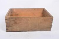 TIMBER BOXES: Three timber boxes including two printed with 'Sidney Cooke Limited Brunswick' to side, the other with 'Stanley Wine Company'. Largest measures 38cm wide, 57cm deep, 21cm high. - 9