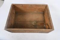 TIMBER BOXES: Three timber boxes including two printed with 'Sidney Cooke Limited Brunswick' to side, the other with 'Stanley Wine Company'. Largest measures 38cm wide, 57cm deep, 21cm high. - 11