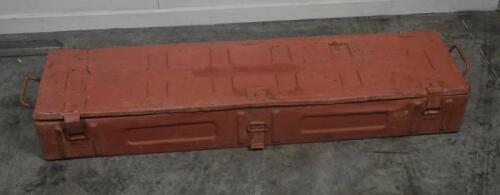 AMMUNITION CARRIER: A large 1942 Antiaircraft gun ammunition carrier metal transportation/tool box. Marked to top 'CTB/CC235 I 1942'. 122cm wide, 30cm deep, 17cm high