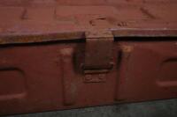 AMMUNITION CARRIER: A large 1942 Antiaircraft gun ammunition carrier metal transportation/tool box. Marked to top 'CTB/CC235 I 1942'. 122cm wide, 30cm deep, 17cm high - 4