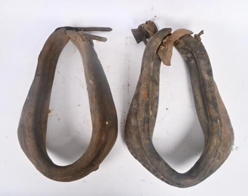 HORSES: A pair of vintage leather horse collars, approx 38cm wide, 53cm high each.