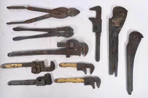 TOOLS: A collection of ten tools including eight wrenches and two cutters, some tools marked including Dowidat Germany.