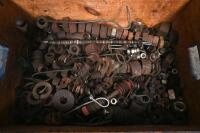 WASHERS & NUTS: A large collection of washers & nuts within wooden box. Measures 48cm wide, 32cm deep, 25cm high - 2