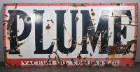 PLUME: A large original 6x3 'Plume Vacuum Oil Company' enamel sign 183cm wide, 92cm high.&nbsp;