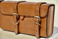 TOOL POUCHES: Two modern thick&nbsp;leather tool pouches in&nbsp;galvanised metal cases [Sydney] - 6