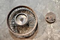 AJS: A single 19 inch, 40 spoke AJS&nbsp;rear wheel, believed to be 1925/1926, complete with bearings, reproduction rear brake and sprocket and brake plate [Sydney]