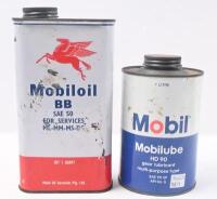 MOBIL: Two Mobil oil tins,&nbsp;1-litre and 1-quart, largest with Pegasus being 22cm high.