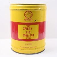 SHELL: One Shell 20 litre drum labelled&nbsp;"Shell Racing Fuel A' with&nbsp;label featuring a racing car together with a Spirax H.D 85W/140 drum.