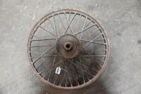 AJS: A single 19", 40 spoke AJS front wheel. 145mm brake drum, believed to be from a 1928-1930 AJS 350cc [Sydney]