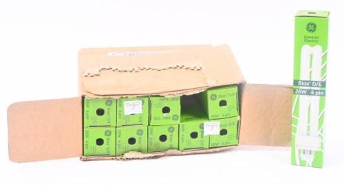 LAMPS: A box of ten GE BIAX D/E 26W 4 pin fluorescent lamps.