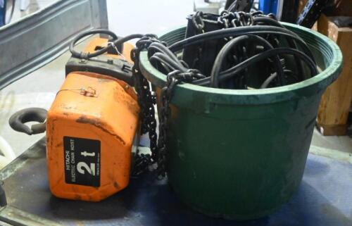 CHAIN HOIST: A Hitachi electric chain hoist model no. 2SH. 3 Phase, 2 ton with a 6 metre lift, complete with chain. Not tested for operation.