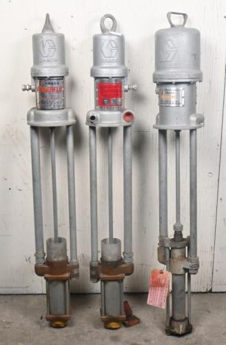 PUMPS: Three industrial pumps by Graco including two air motor model no 2Q3978 pump model no 204117 along with air motor model 205038 pump model 205789