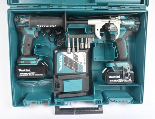 HAMMER DRILL IMPACT: A Makita 2 piece combo kit comprising of 18V LXT 2 speed hammer drill & 18V 1/4" impact driver with two batteries and Makita charger in original case