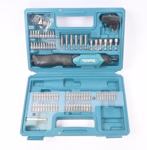 SCREWDRIVER: A Makita 3.6v pen screwdriver built in battery usb rechargeable 80 piece kit model DF001DW.