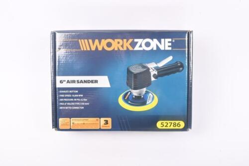 AIR SANDER: A WorkZone 6" air sander new & boxed, believed to be complete.
