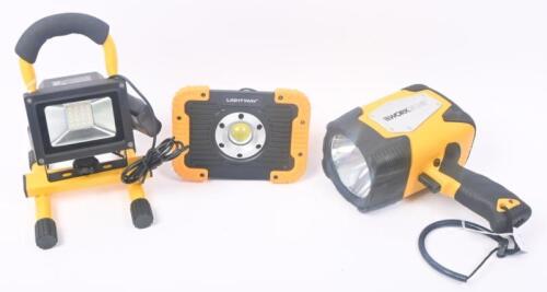 LIGHTS: A collection of three work lights including two by WorkZone and one by Lightway.