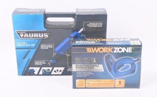 TOOL GUNS: Two tool guns including Taurus 25W (500W) cordless glue gun & electric nail staple gun