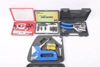 TOOLS: Four boxed tools including Rimac 2836 double flaring tool, Tor-kit-out impulse release, power punch kit and heavy duty tacker gun. - 2