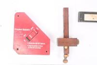MEASURING TOOLS: A selection of five measuring tools including magnet square and rulers. - 2