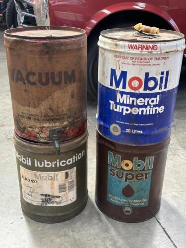 MOBIL: Four Mobil branded drums including one earlier four imperial gallon Vacuum oil company drum.