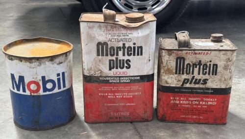 TINS: Three tins including two Mortein and one Mobil