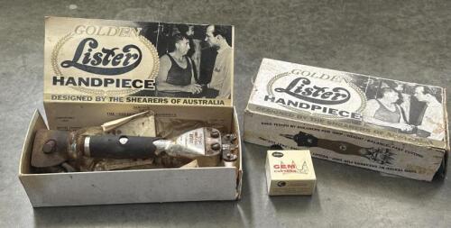 SHEARING: A early Wolsley No.3 shearing handpiece within Lister Golden Handpiece box