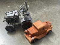 MODELS: Two modern models including wooden truck puzzle model in hot rod styling and steel model tractor.&nbsp; - 2