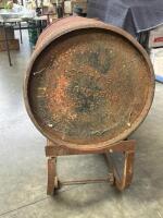 OIL DRUM: A 44 gallon drum with trolley and funnel - 2