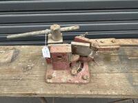 PIPE BENDING: A vintage timber work bench with McPhersons steel bending tool, approx 153cm wide, 60cm deep, 93cm tall. - 2
