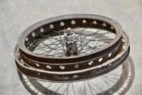 ROVER: A rear wheel believed to be Rover and guard section. 22" wheel, 40 spoke, complete with bearings and belt drive [Sydney] - 5