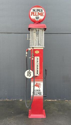 PLUME: A c1930s Gilbert & Barker petrol pump in Super Plume livery