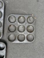 BAKING TRAYS: Three vintage baking trays including tray embossed with shell shape. - 2