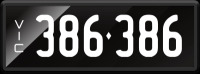 VIC Numerical Number Plate &lsquo;386.386&rsquo; finished in Prestige style with one standard and one slim line plate included. Sold with rights to display.