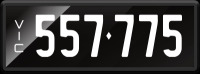 VIC Numerical Number Plate &lsquo;557.775&rsquo; finished in Prestige style with one standard and one slim line plate included. Sold with rights to display.