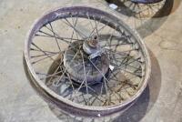 BSA: Front and rear BSA wheels, believed M20, front complete with front wheel speedo drive, brakes and axle, rear wheel complete with axle, brakes and spaces [Sydney] - 2